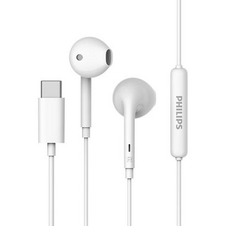 PHILIPS 飛利浦 強力低音耳塞式Type C耳機附麥克風, TAE1018WT, 白色