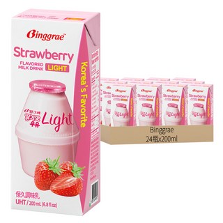 Binggrae 草莓風味保久乳飲品, 200ml, 24入