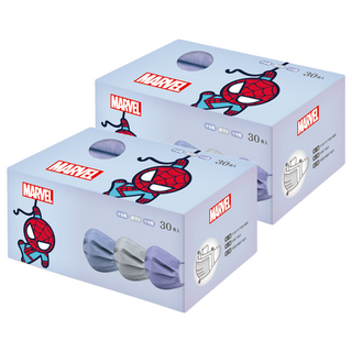 ONEDER 旺達棉品 漫威蜘蛛人平面口罩 兒童用, 30片, 宇宙藍/午夜藍/銀河灰, 2盒