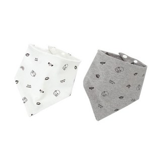 KU.KU Duckbill 酷咕鴨 嗶嗶猴雙面三角領巾 2入, 柔軟, 雙面設計, 可調, 38 x 20cm + 35 x 20cm, 灰色 + 白色, 1組