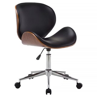 E-home 賽多納可調式曲木電腦椅, 防水PU皮, 電鍍金屬五爪腳, 尼龍滑輪, 51.5 x 51.5 x 79 - 91cm, 黑色