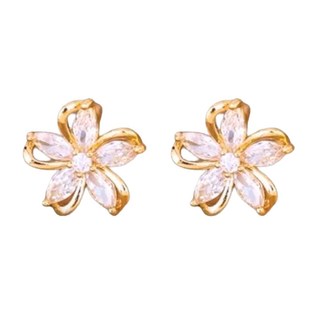 SOLARFRI 純銀針耳環 S925鍍14K金頂級CZ鑽飾抗敏耳環, S93PG