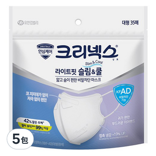 Kleenex Light Fit 輕薄涼感防飛沫3D立體口罩 L KF-AD, 5包, 白色, 35片