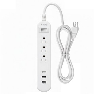 Kinyo 1開3插3USB延長線, 1.8m, 白色, 1個