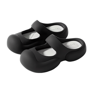 SOOYiLE 善艺 奶油泡芙增高厚底柔軟防滑涼拖鞋, 4cm厚底, EVA材質, 黑色, 36/37碼