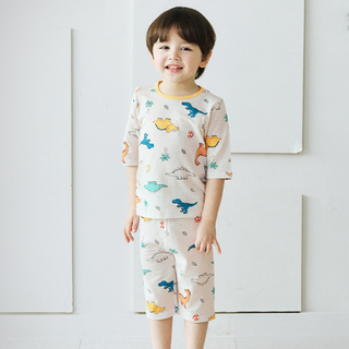 Maykids 男童粉彩恐龍七分袖變色家居服上衣褲子套裝