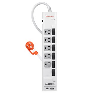 PowerSync 群加 6開5插GaN快充防雷擊延長線 3孔, 1.8m, 白色, 1個