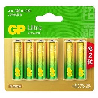 GP Batteries 超霸 特強鹼性電池3號 10年保質期, 6顆, 1組