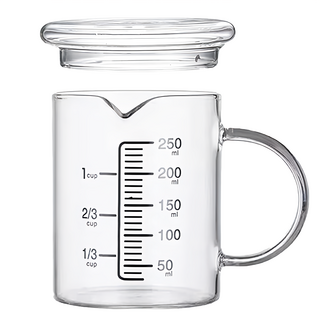 卡特屋 玻璃刻度量杯 耐高低溫-20~100°C 防炸裂 帶舒適把手, 透明, 250ml, 1個
