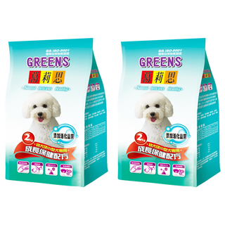 GREENS 葛莉思 愛犬保健系列 幼犬及小型犬專用乾飼料 成長保養配方, 2kg, 2袋, 雞肉粉、良質米、熟化穀物、酵母粉、全蛋粉、甜菜漿、動物性油脂、活性益菌、綜合維生素及礦物質