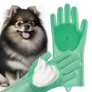 Dr.Blank 狗狗軟矽膠沐浴刷手套 雙手穿戴組, 1套, 綠色
