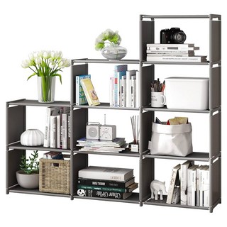 組裝書櫃架 三排 PP塑料鍍鋅鋼管, 123 x 29 x 125cm, 銀灰色, 9格