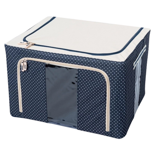 小麥購物 大容量防潑水牛津布雙門單視窗衣物鐵架收納箱 66L, 藍點, 1個
