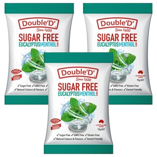 Double'D 無糖薄荷糖 尤加利葉風味 70g 澳洲製造 天然色素 無麩質, 3包