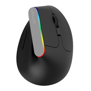 DELUX 垂直光學滑鼠 M618C RGB燈光 2.4G無線連接 靜音微動, 黑色