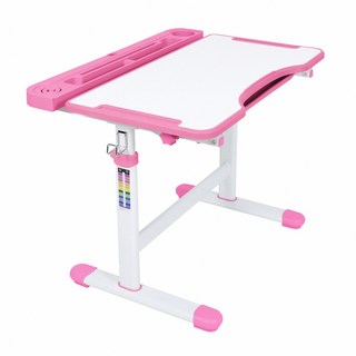 E-home JOJO喬喬兒童升降成長桌 附燈+書架 符合SGS國際甲醛低含量P2標準 開放式分隔離置物槽 防潑水MDF材質 桌腳印製尺寸刻度, 粉紅色