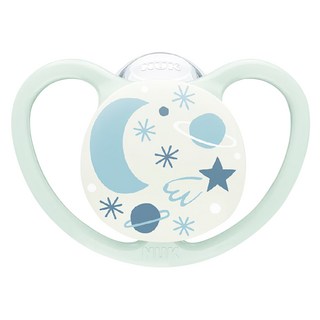 NUK SPACE夜光型超透氣矽膠安撫奶嘴, 0~6個月, 顏色隨機, 1個