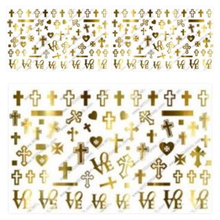 Witches Nail 水轉印貼紙, 愛心十字 金色, 3個