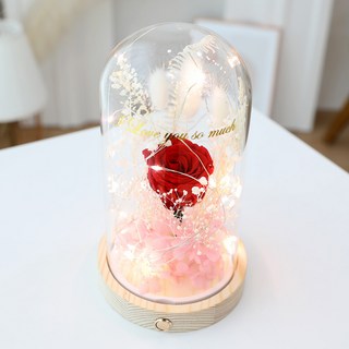 Joart 不凋謝LED玻璃罩花 香皂花 永生花, 玫瑰紅