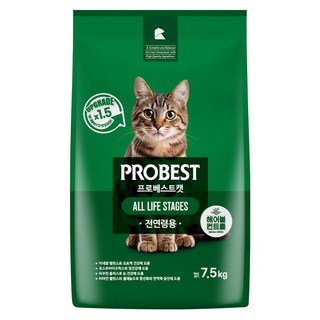 프로베스트 고양이 그린 전연령 기능성 사료, 헤어볼+장건강, 7.5kg, 1개