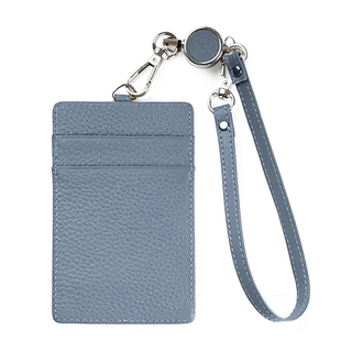 RFID 真皮頭層牛皮掛脖證件套卡包 防盜刷驗證件 3卡片位 1透明位, 11.6 x 7.4 x 0.3cm, 淺藍