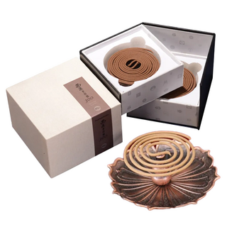 FushanKodo 富山香堂 催財聖物 西澳老山頭300 3.5H盤香 Set + 福祿蓮花香座 40片, 1組, 檀香木、楠木皮(黏)