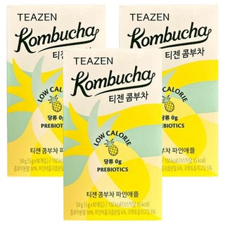 TEAZEN 康普茶沖泡飲 鳳梨口味 含12種活性乳酸菌 0糖低熱量 50g, 5g, 10條, 3盒