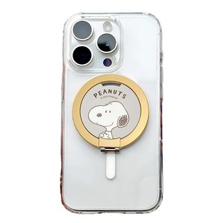 PEANUTS 史努比 鋁合金磁吸摺疊手機支架 附磁吸圈貼片 HSN-005, 拍手 金色, 1個