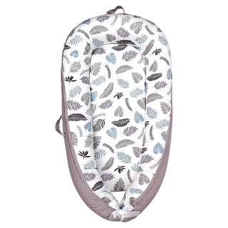 vanibaby嬰兒床中床 棉材質 360°包圍仿子宮包裹設計, 叢林樹葉 灰色 + 白色, 1個