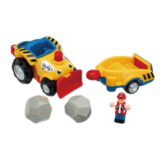 WOW Toys 驚奇玩具 砂石車 亨利 附拖車 x1 Ross 人偶 x1 巨石 x2, Yellow, Blue, Red, 1組