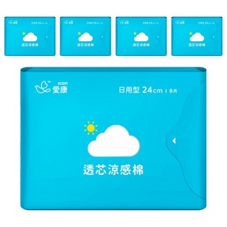 icon 愛康 涼感衛生棉 8片 深海礦物配方 草本精油, 日用型(24cm), 5包