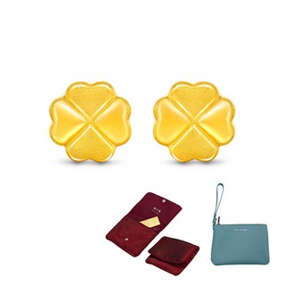 주대복 24K 순금 행운의 네잎클로버 스터드 귀걸이 실리콘 뒷마개 28190-R