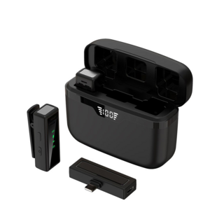 ANTIAN J80 一拖二高清降噪無線領夾麥克風 帶數顯充電倉直播迷你話筒 錄音手機收音麥, 黑色, XT-48