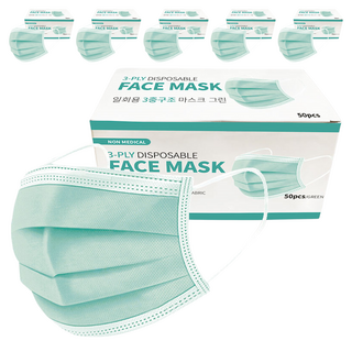 마메 3중구조 일회용 마스크, 50개입, 6개, 그린