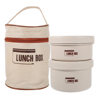 Cooksy 日式316不銹鋼保溫便當盒2入組 附收納袋 米黃色 雙層設計, 1組