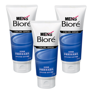 MEN's Biore 台灣公司貨 男性專用 深層柔珠洗面乳, 100g, 3條