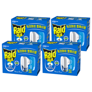 Raid 雷達 薄型液體電蚊香器 補充瓶 含Etoc配方 有效除蚊 三段定時 強弱調整 薄型簡約設計, 41ml, 4盒