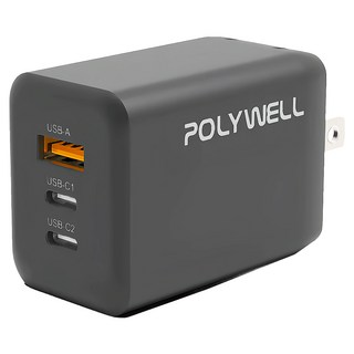 POLYWELL 65W 三孔PD快充頭 PW15-T05-A103 原廠保固, 黑色, 1個