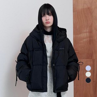 로라로라 여성용 리본 다운 숏 패딩