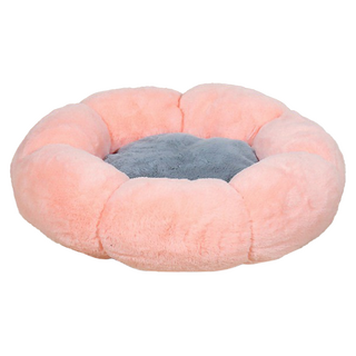 毛小孩星球 舒柔花朵寵物睡墊 棉絨圓窩 保暖睡窩 狗窩貓窩 粉配灰 大號, 1個