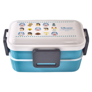 skater 銀離子四扣雙層便當盒 169 x 100 x 90mm 600ml, 哆啦A夢 藍色 + 白色, 1個