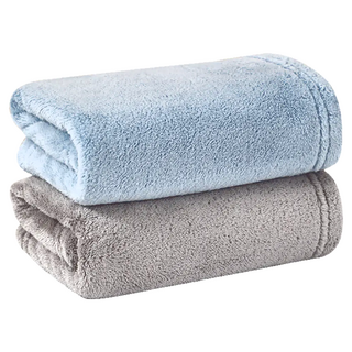 唯薩 7A 抗菌珊瑚絨毛巾/浴巾套裝 柔軟吸水 不易掉毛 速乾, 藍色 + 灰色, 1組