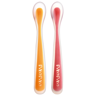 PiYOPiYO 黃色小鴨 果凍湯匙套裝 前端軟矽膠 不含雙酚A 耐熱-20°C~120°C, 紅色+黃色, 1組