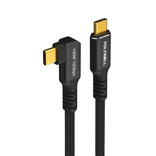 POLYWELL 寶利威爾 黑金剛 彎頭USB3.2 Gen2 10G 100W Type-C 高速傳輸充電線, 2m, PW15-W45-M832, 1條