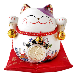 WANDU 瓦讀 財源滾滾招財貓擺飾 居家裝飾 招財納福, 紫色
