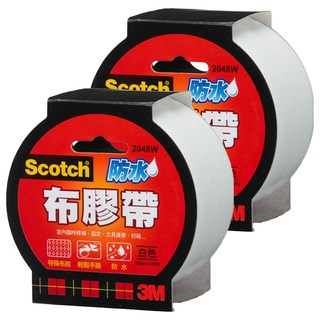 3M Scotch 強力防水布膠帶 2048W 白色 48mm x 15Yd 易手撕 耐用 可用於書本外皮, 2個