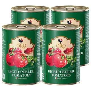 ORO 去皮切丁番茄, 100%義大利番茄製作, 茄紅素含量是台灣番茄的3倍, 400g, 4罐