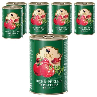 ORO 去皮切丁番茄, 100%義大利番茄製作, 茄紅素含量是台灣番茄的3倍, 400g, 6罐