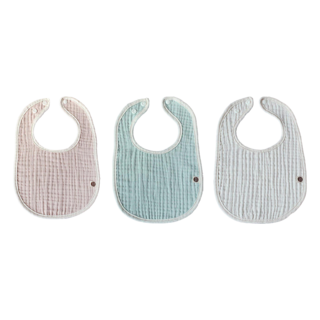 BUNNIE BLOSSOM 紗布圍兜組 100%紗布棉 適用年齡0-36個月, 米色+粉色+藍色, 3件, 1組