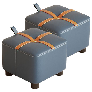 Mega 摩登科技 皮革時尚小矮凳 撞色藍 28x28x25cm, 2個